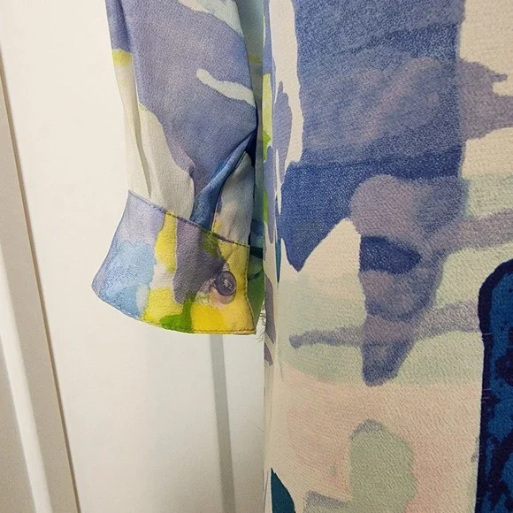 Tori Richard Silk Tunic Dress Top 2 Abstract Roll Tab Resort Lux Vacation Beach - Picture 10 of 16